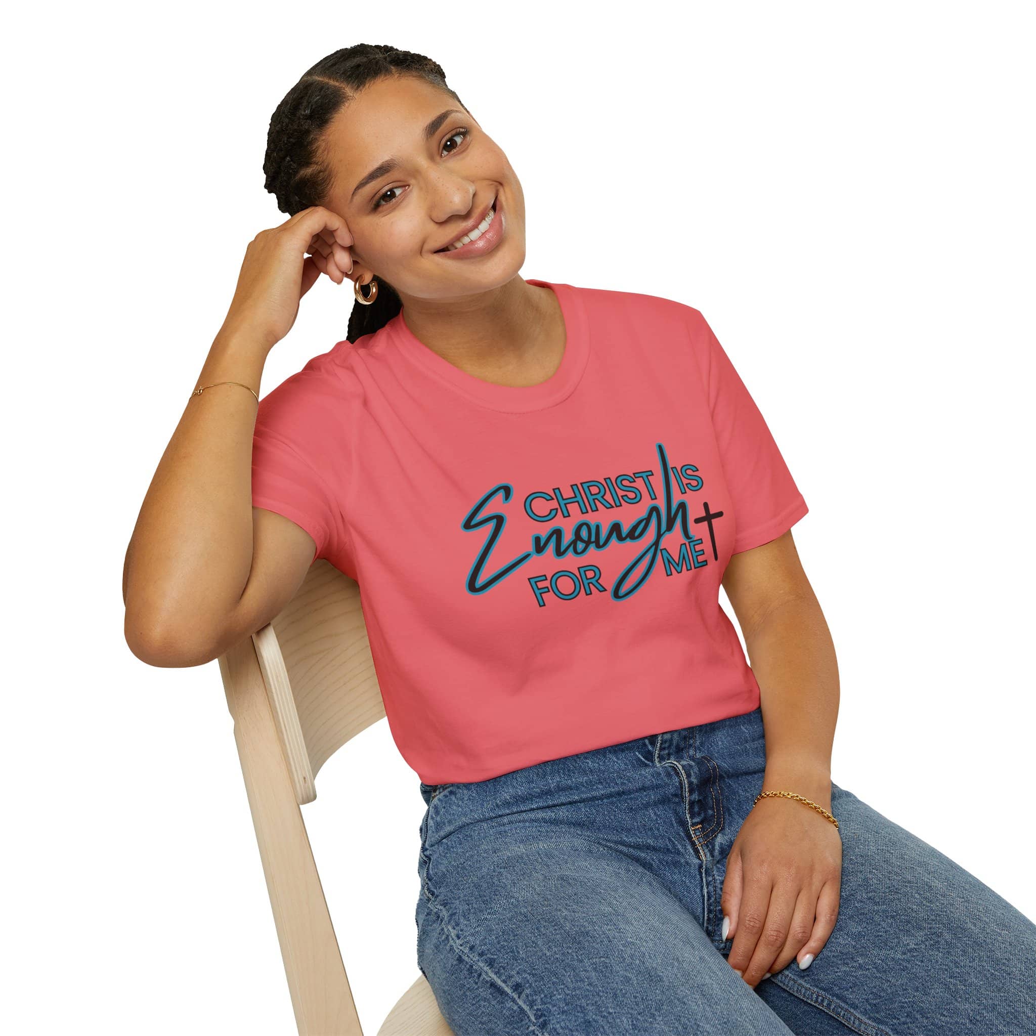 Pink Christ is enough shirt featuring stylish typography and a comfortable fit for everyday wear