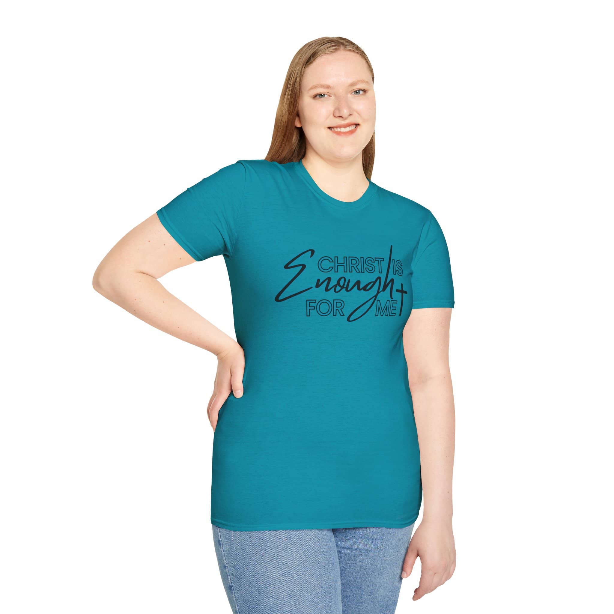 Teal Christ is enough shirt featuring stylish graphic design for casual wear