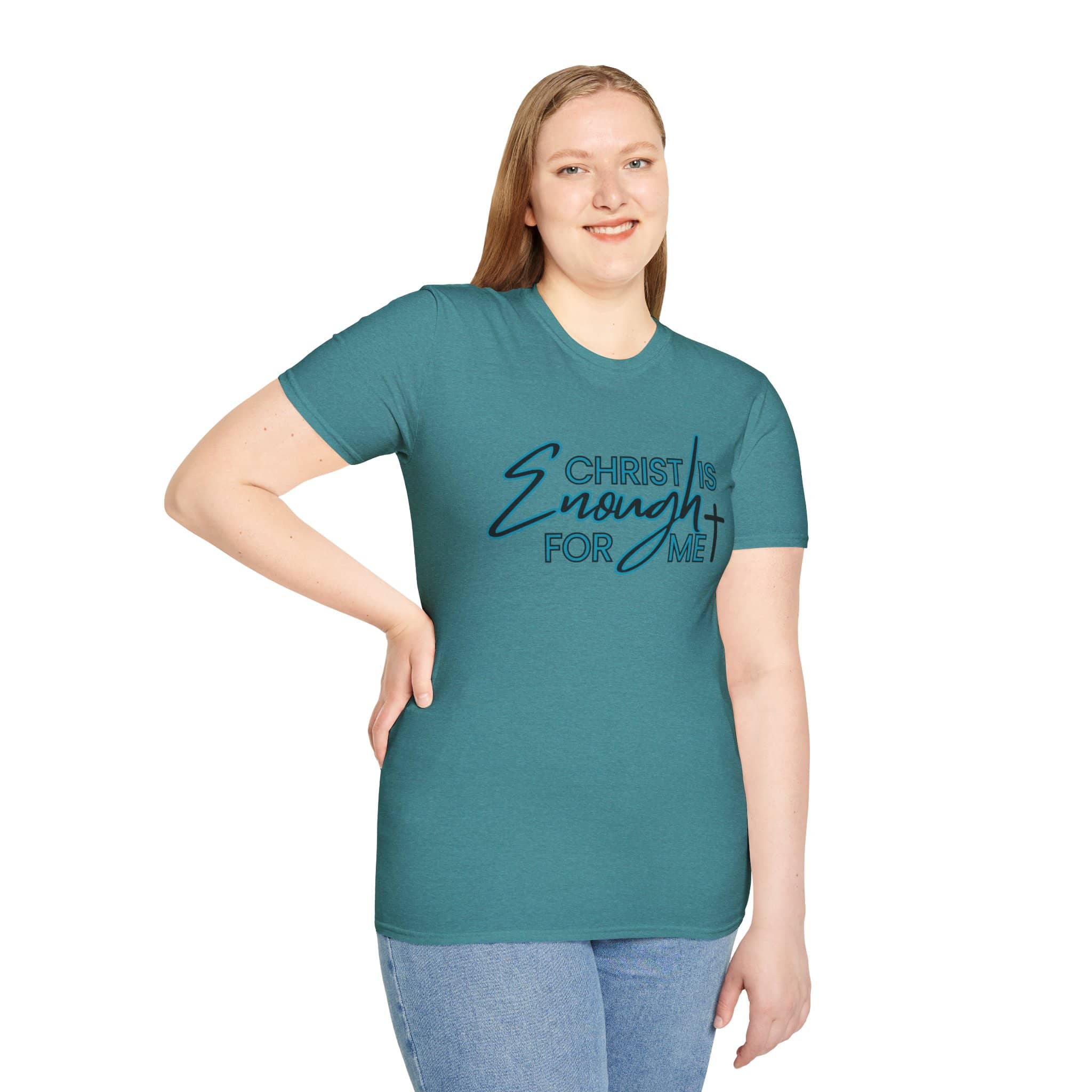 Christ is Enough - women's t-shirt in Galapagos blue