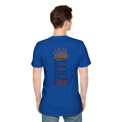 Blue T-Shirt featuring Christ our Healer apparel design on the back for inspirational wear