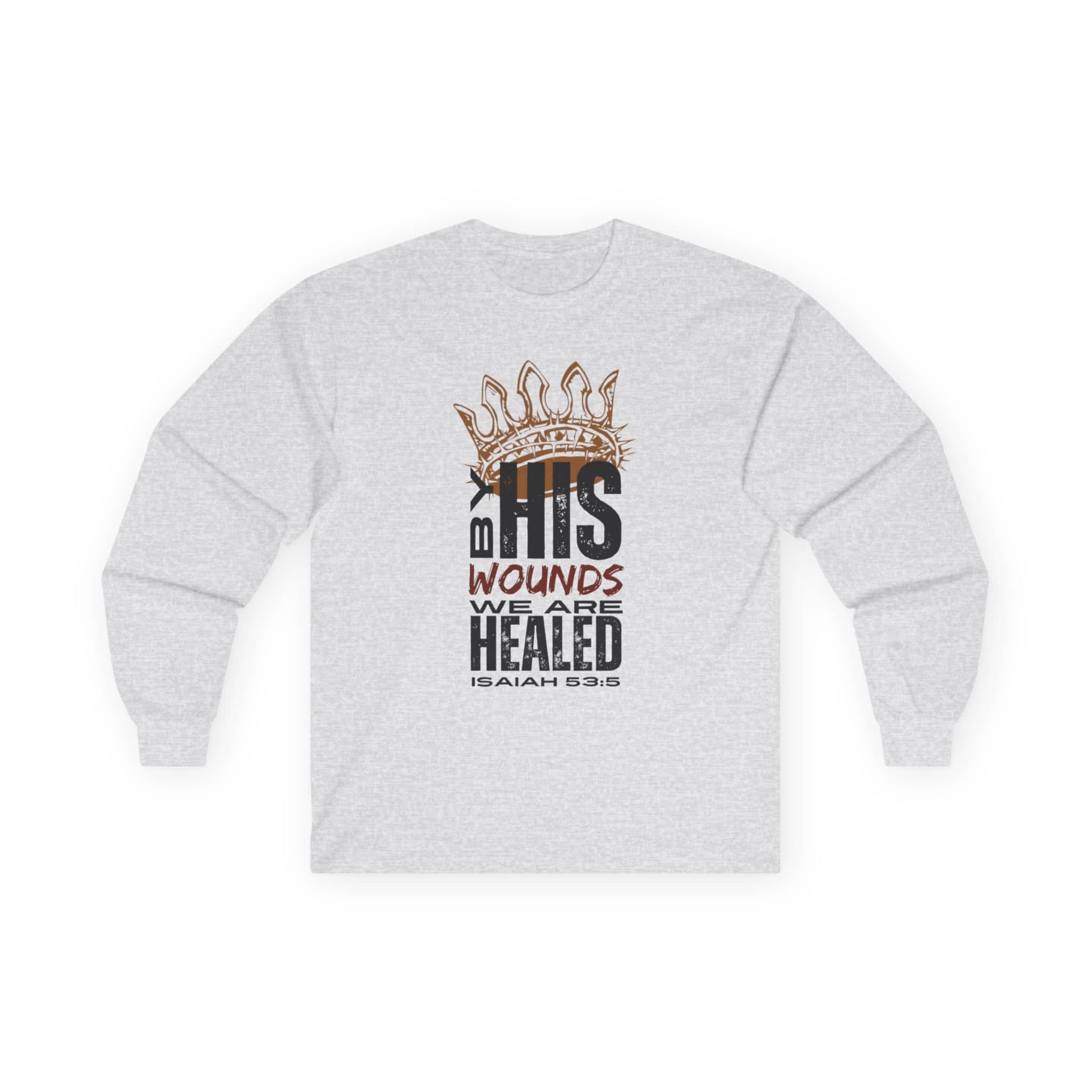 Christ our Healer shirt featuring a crown design and Bible verse from Isaiah 53:5