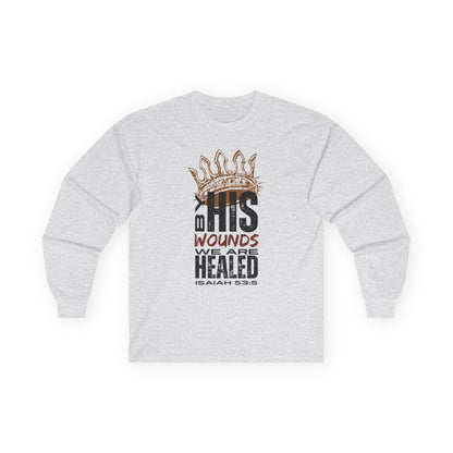 Christ our Healer shirt featuring a crown design and Bible verse from Isaiah 53:5