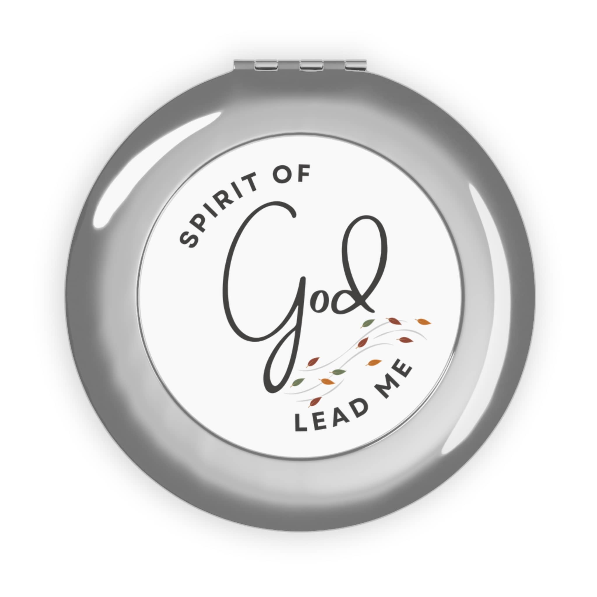 Christian compact mirror featuring the phrase Spirit of God Lead Me with a stylish design