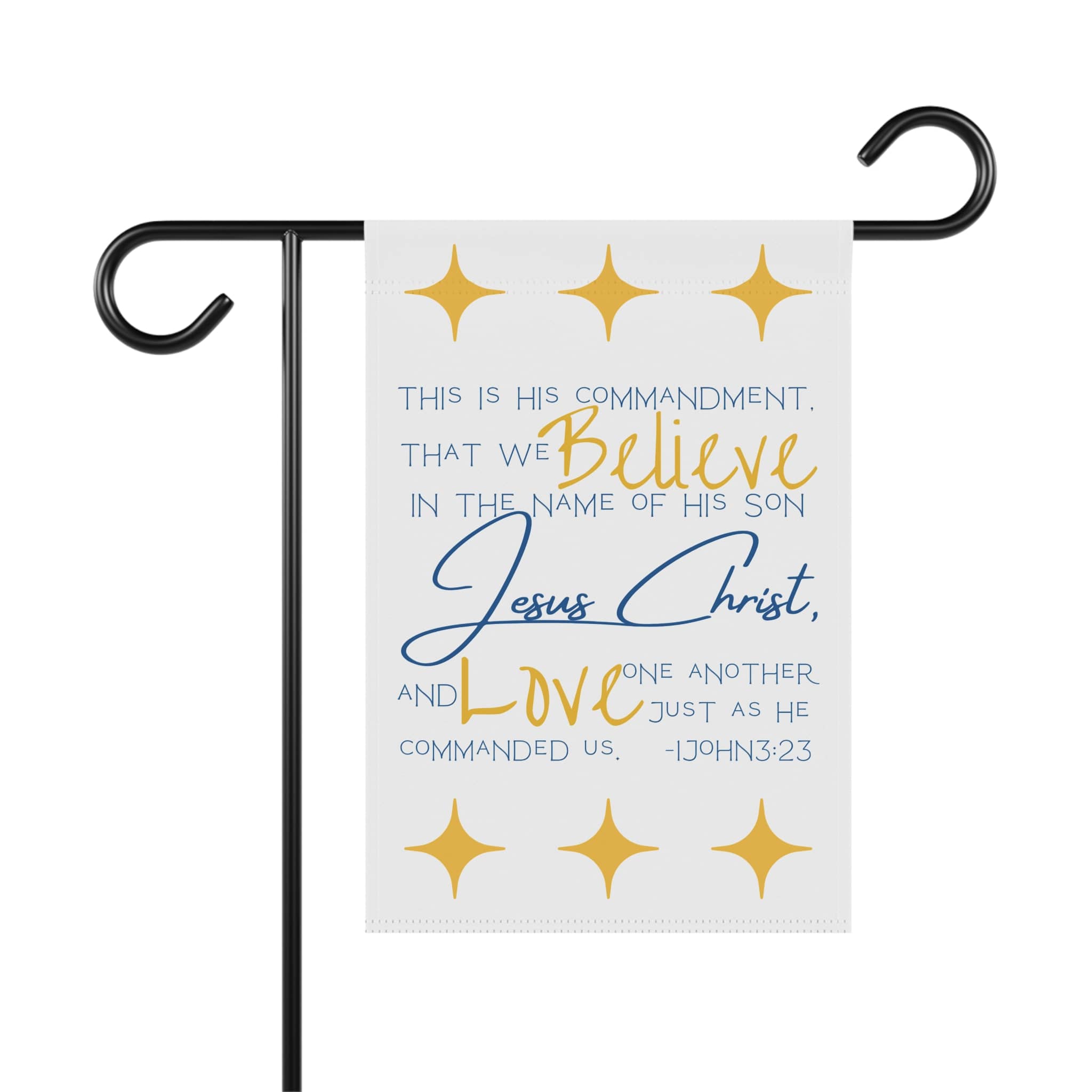 Christian garden banner with inspirational text and decorative stars for home decor