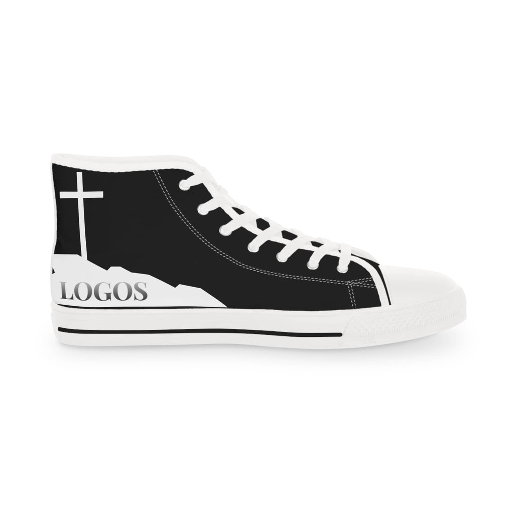 Follow Me - black canvas Christian high-top sneakers with cross and Logos design on side