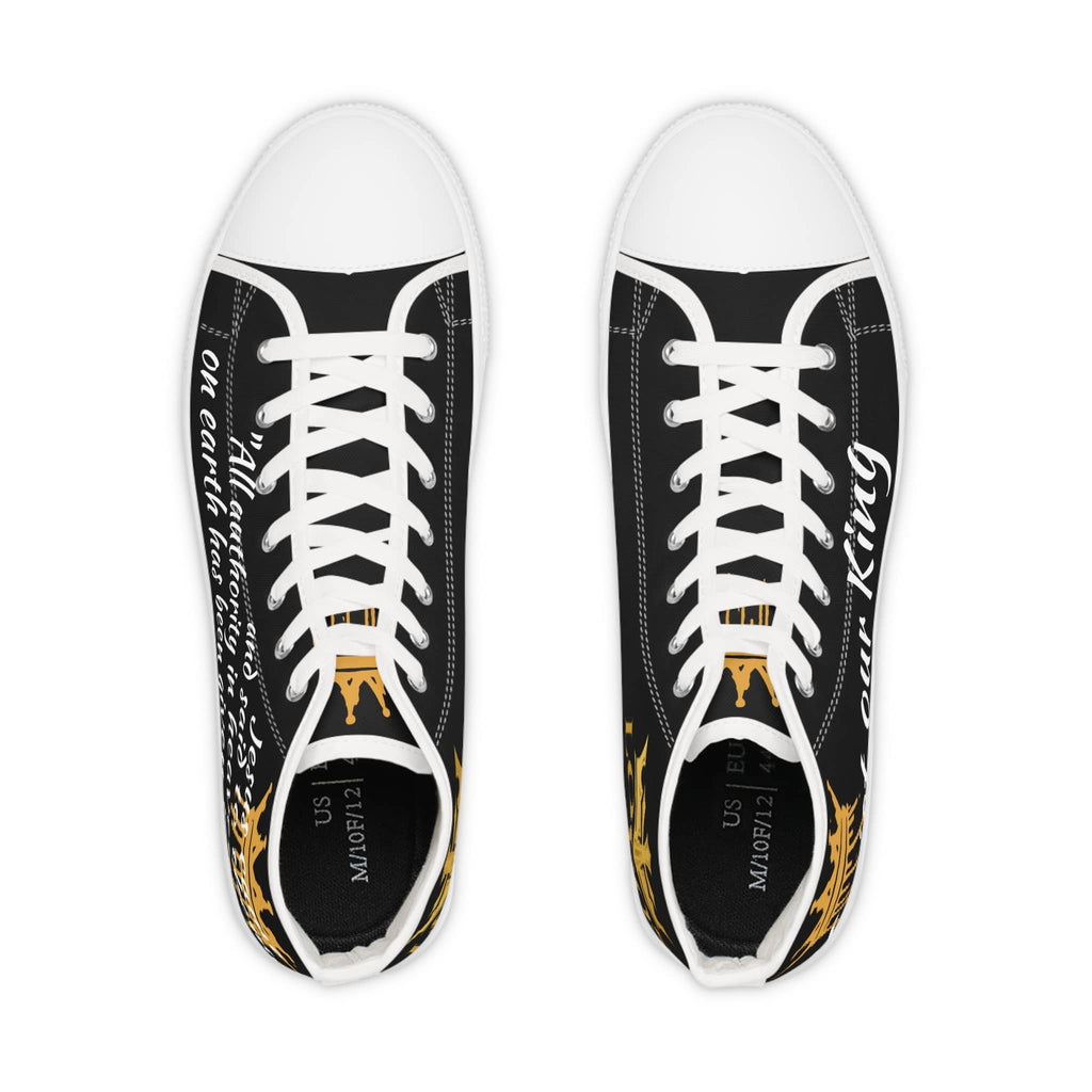 Black Christian high top sneakers featuring inspirational text and stylish design for everyday wear