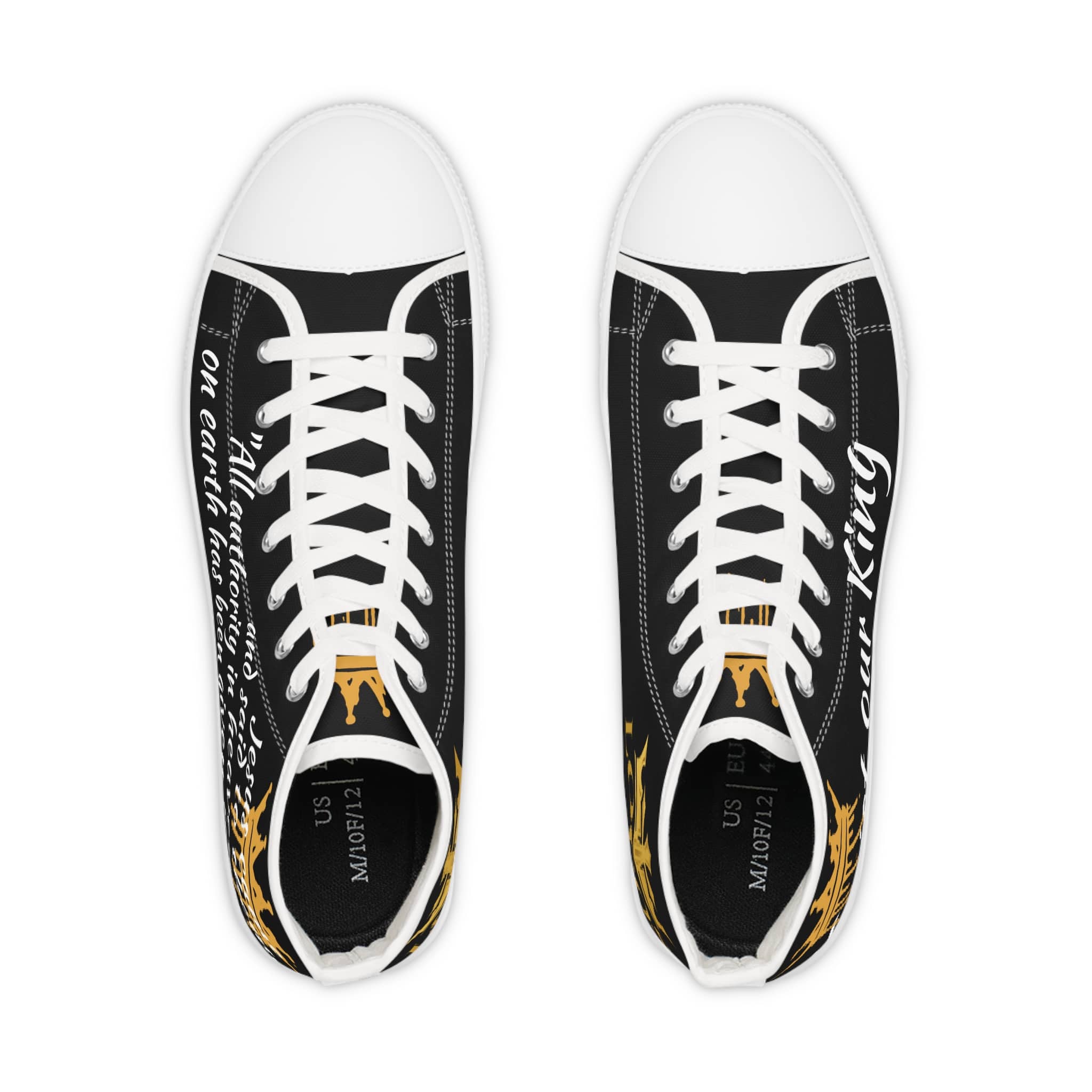 Black Christian high top sneakers featuring inspirational text and stylish design for everyday wear