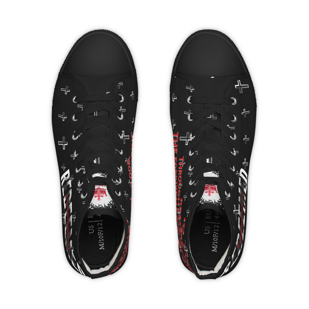 Christian high-top sneakers with bold cross designs and a black color scheme