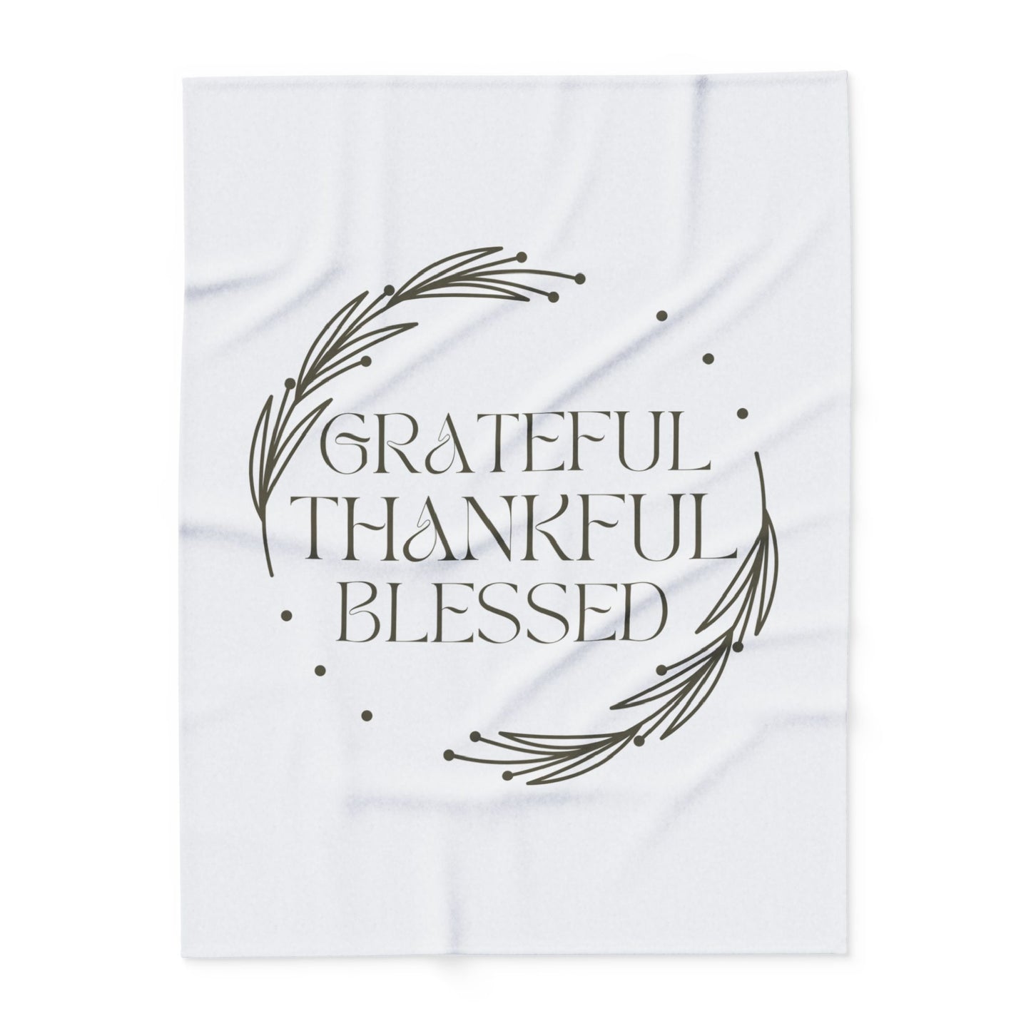Christian home decor blanket featuring the words Grateful Thankful Blessed in elegant script