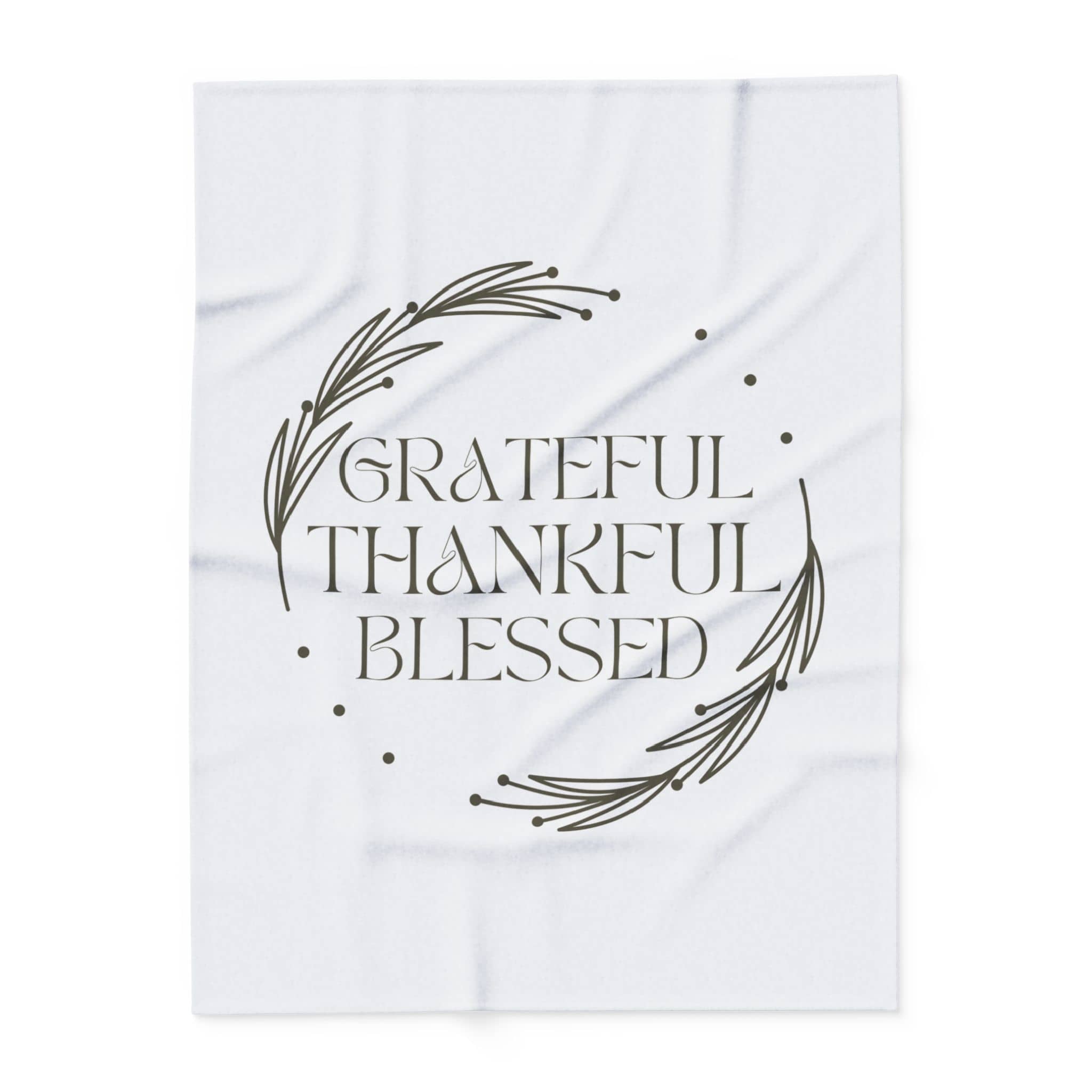 Christian home decor blanket featuring the words Grateful Thankful Blessed in elegant script