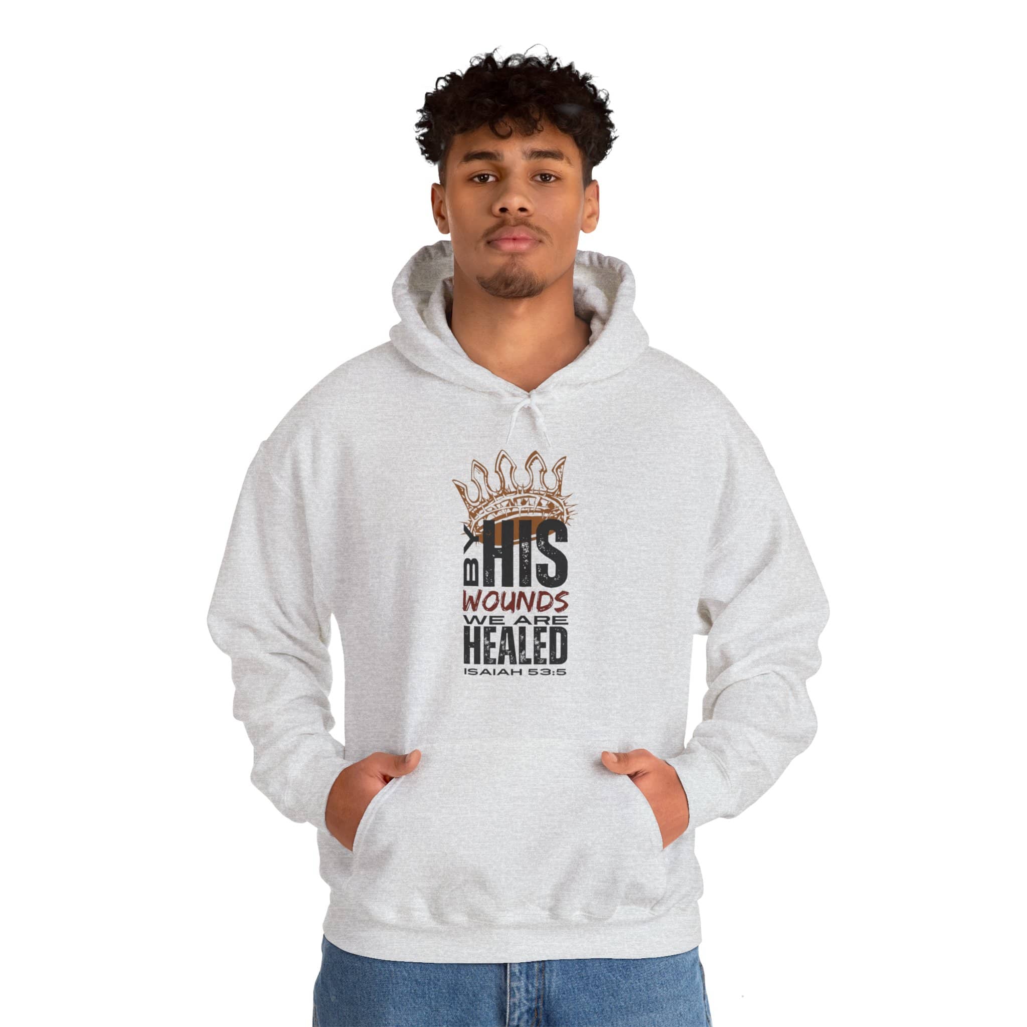 Christian hooded sweatshirt featuring a crown and scripture design, perfect for casual faith-based wear