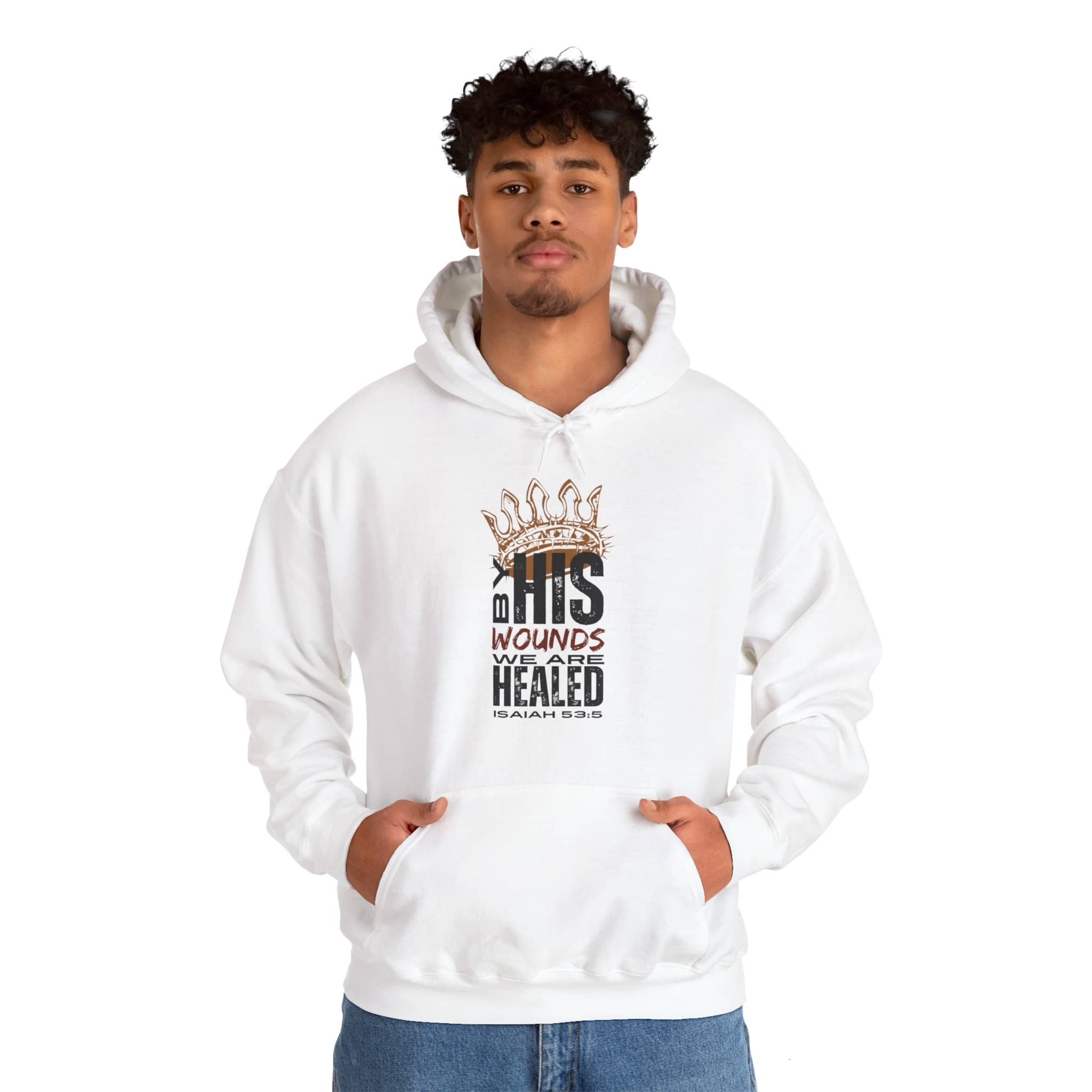 Christian hooded sweatshirt featuring a powerful design with inspirational text and a crown motif