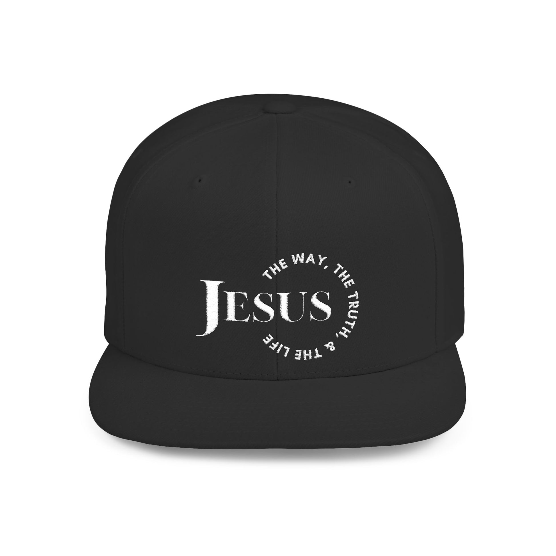 Christian snapback hat featuring Jesus design with The Way, The Truth, The Life text