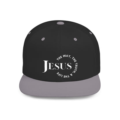 Christian snapback hat featuring the words Jesus and The Way The Truth The Life design
