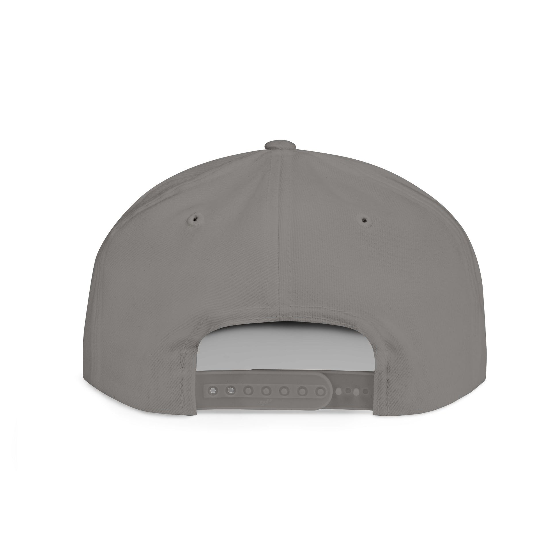 Back view of a gray Christian snapback hat with adjustable strap for a custom fit