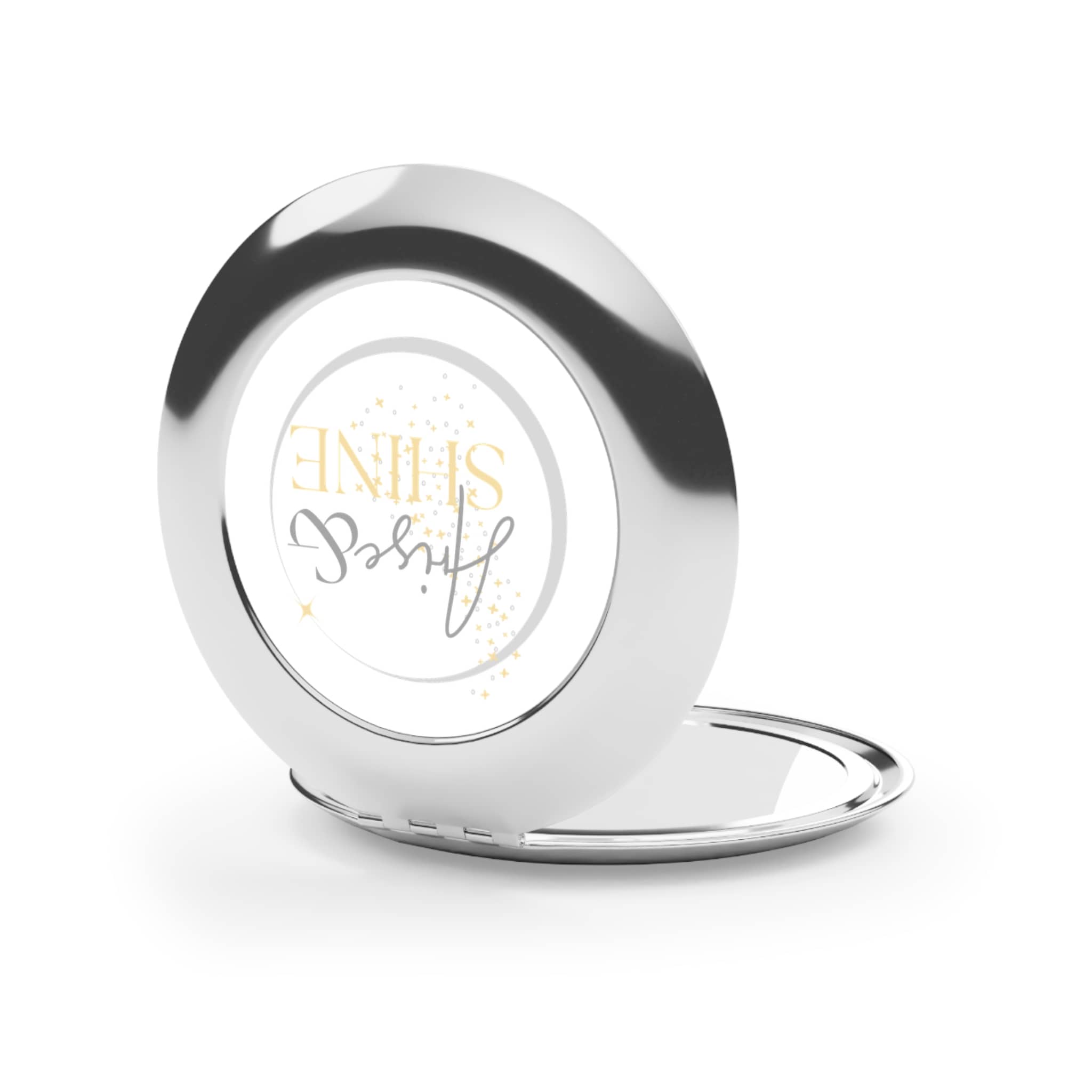 Christian travel mirror with a motivational shine design, perfect for on-the-go touch-ups