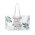 Christian weekender bag with inspirational quote and leafy design for stylish weekend getaways