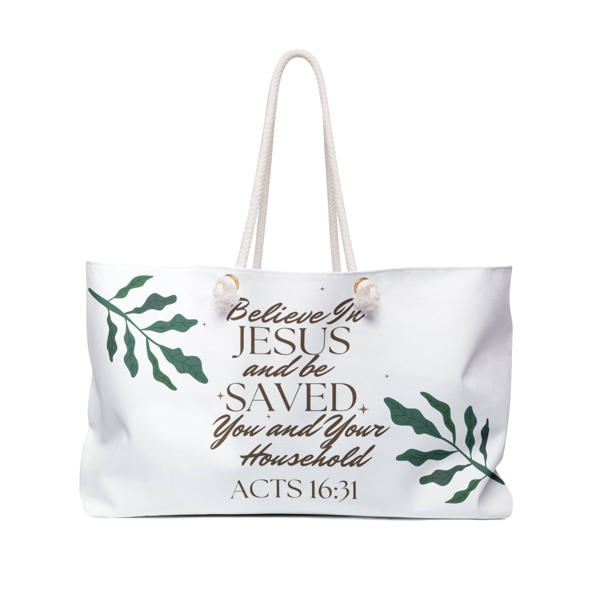 Christian weekender bag with inspirational quote and leafy design for stylish weekend getaways