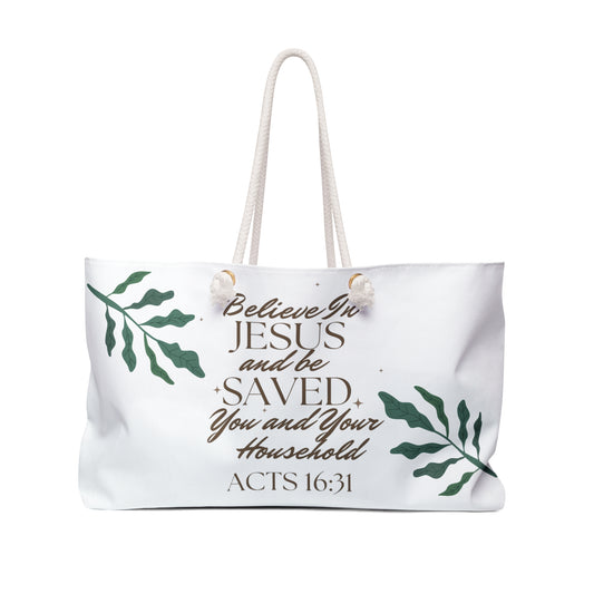 Christian weekender bag with inspirational quote and leafy design for stylish weekend getaways