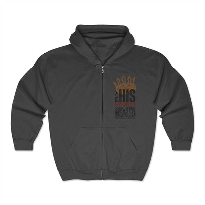 Christian zip hoodie in dark gray with bold text design and front zipper closure