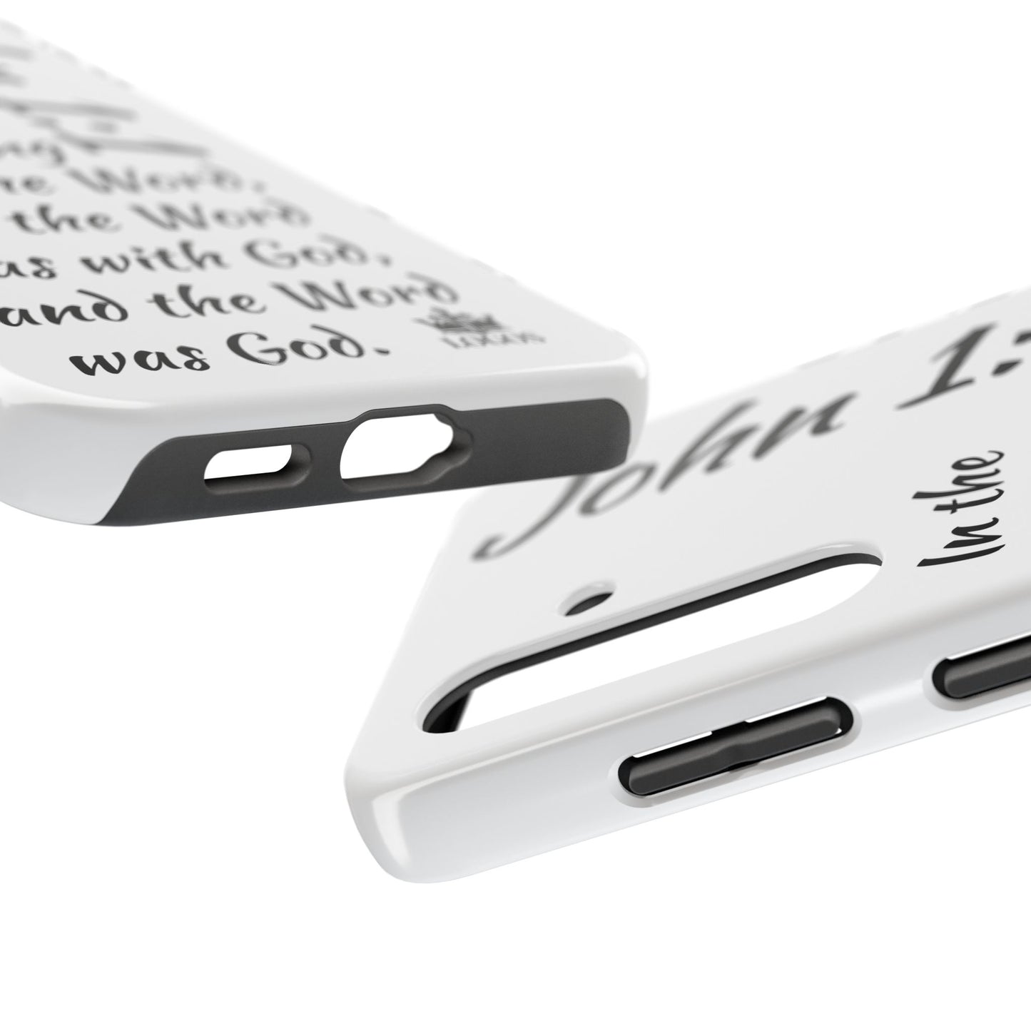 Faith-based tough phone case featuring Bible verse design for spiritual protection and style