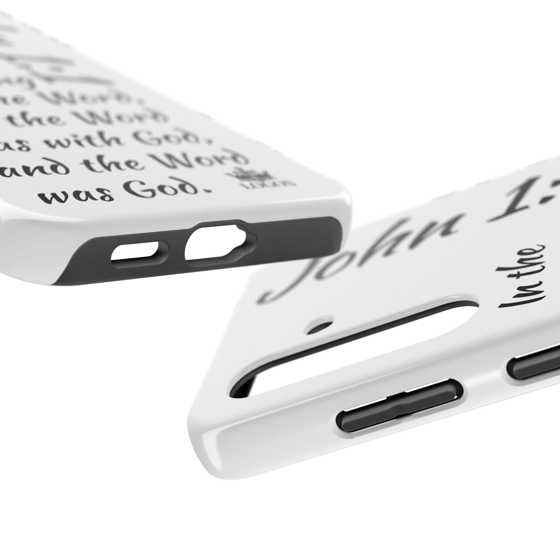 Faith-based tough phone case featuring Bible verse design for spiritual protection and style