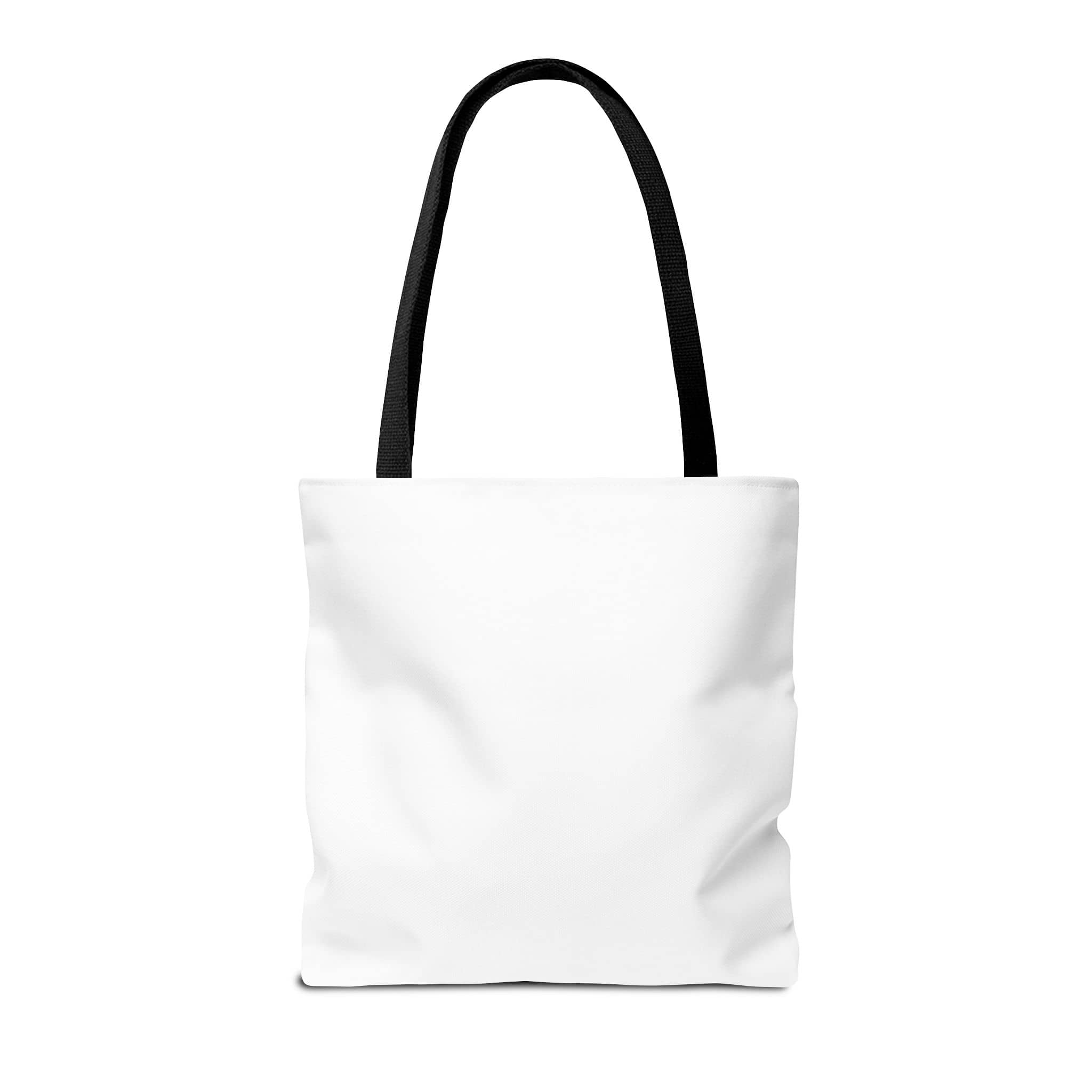 Front view of Fearfully and Wonderfully Made Tote in white with black handles and a spacious design