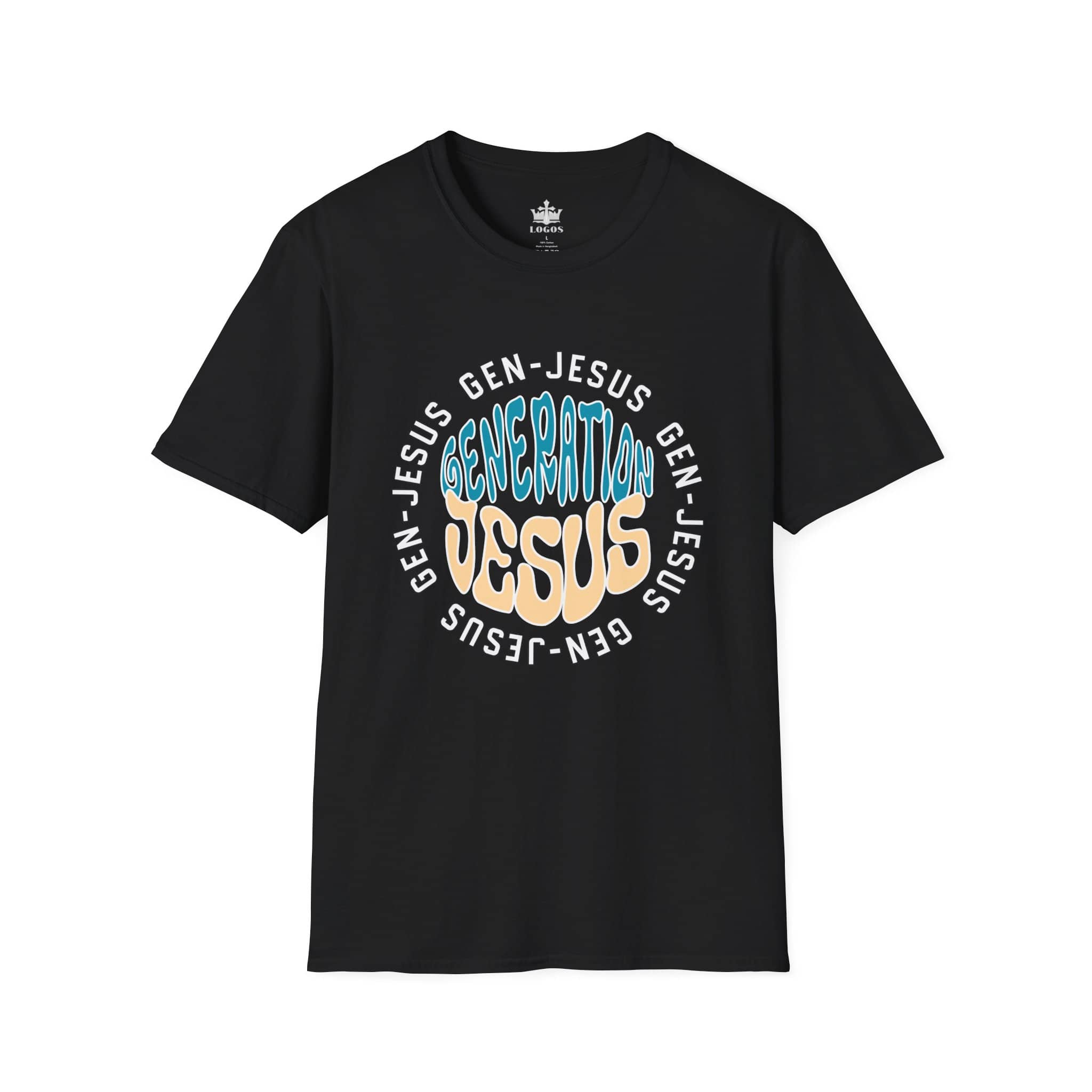 Gen-Jesus Retro 'Generation Jesus' T-Shirt in black with a colorful graphic design on the front