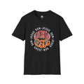 Front view of Gen-Jesus Retro 'Generation Jesus' T-Shirt in black with colorful text design