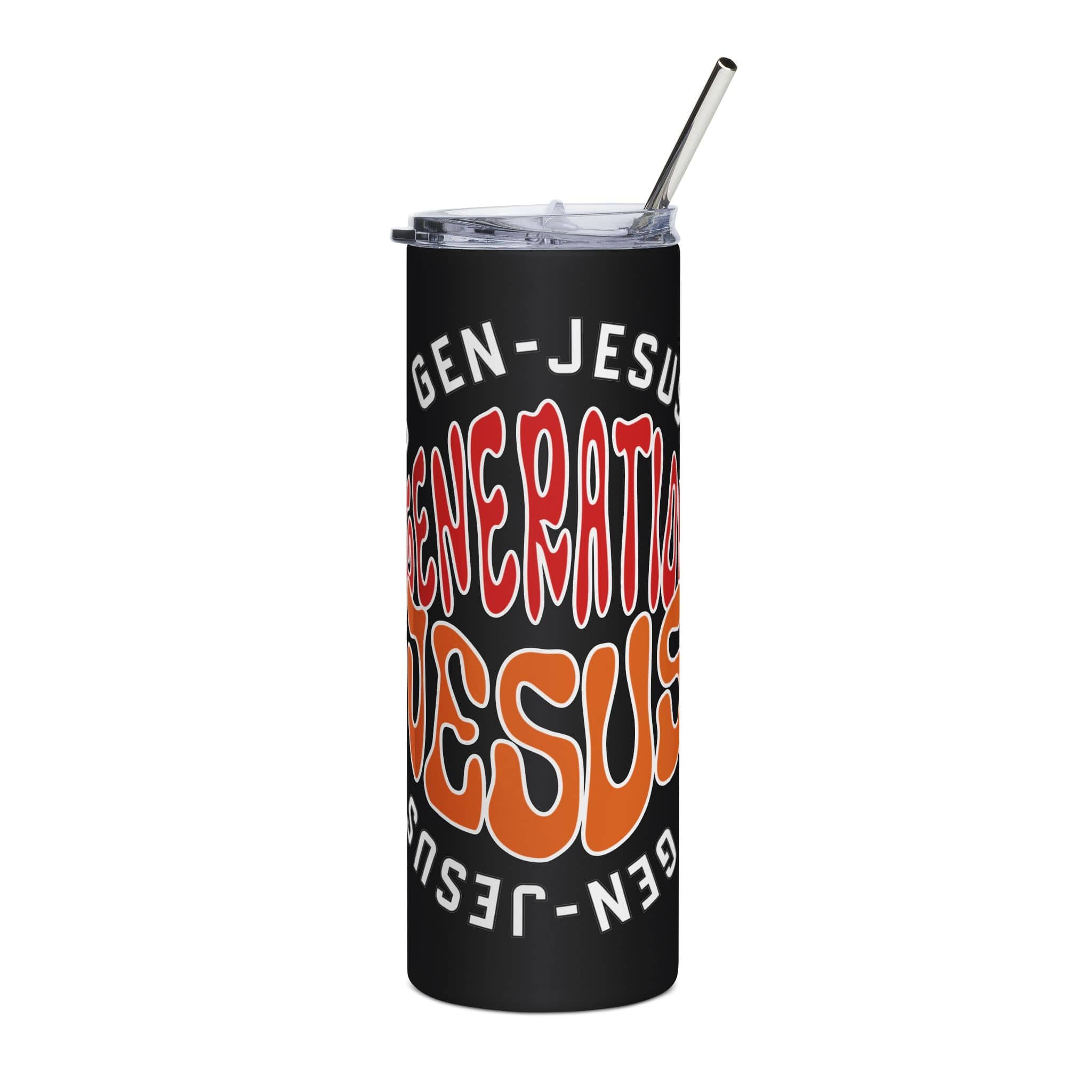 Gen Jesus Retro Tumbler with colorful design on black, featuring inspirational phrase