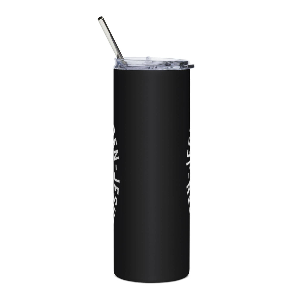 Gen Jesus Retro Tumbler in black with clear lid and straw, featuring a modern design