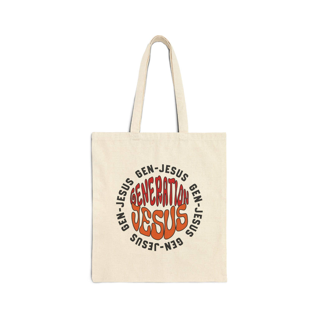 Canvas tote bag with 'Generation Jesus' design in bold lettering, front view in natural color