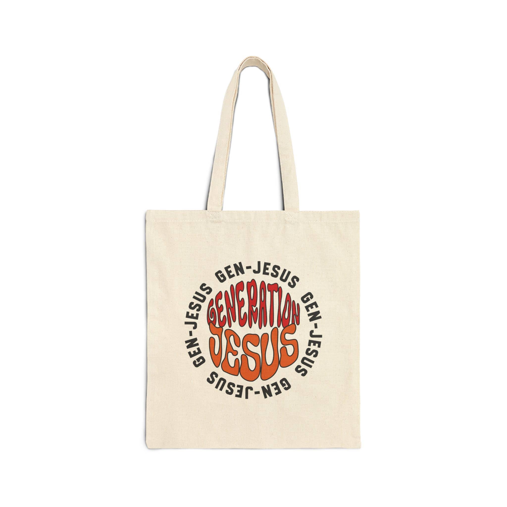 Canvas tote bag with 'Generation Jesus' design in bold lettering, front view in natural color