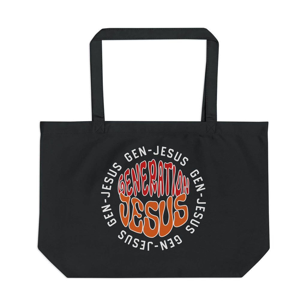 Generation Jesus Canvas Tote Bag in black with colorful circular logo design on the front