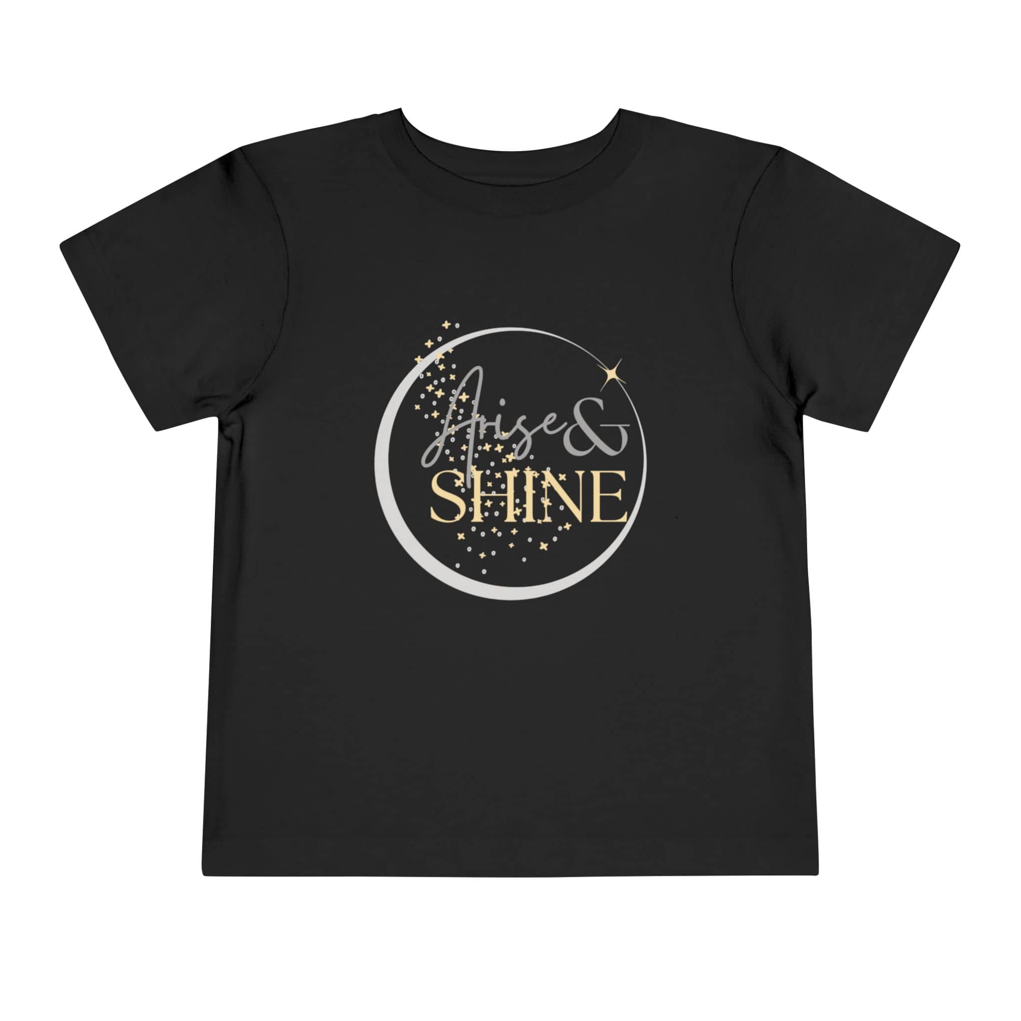 Black girls scripture tee with Arise and Shine gold and silver design for kids by Logos Co