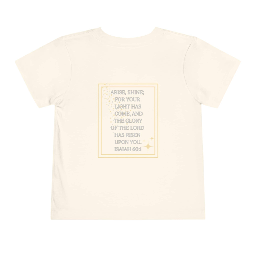 Logos girls scripture tee in cream with Isaiah 60:1 Bible verse printed on the back