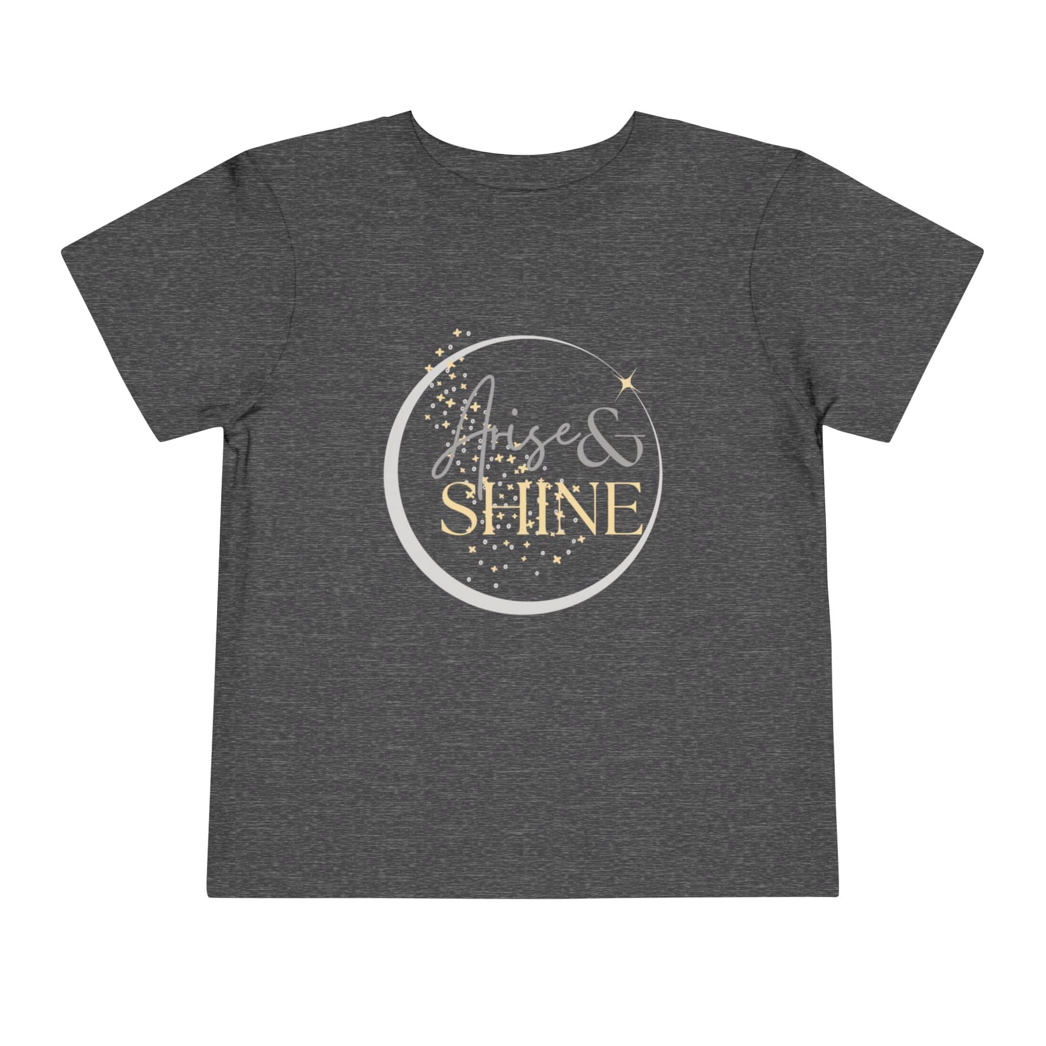 Charcoal girls scripture tee with gold and silver Arise and Shine design from Logos 