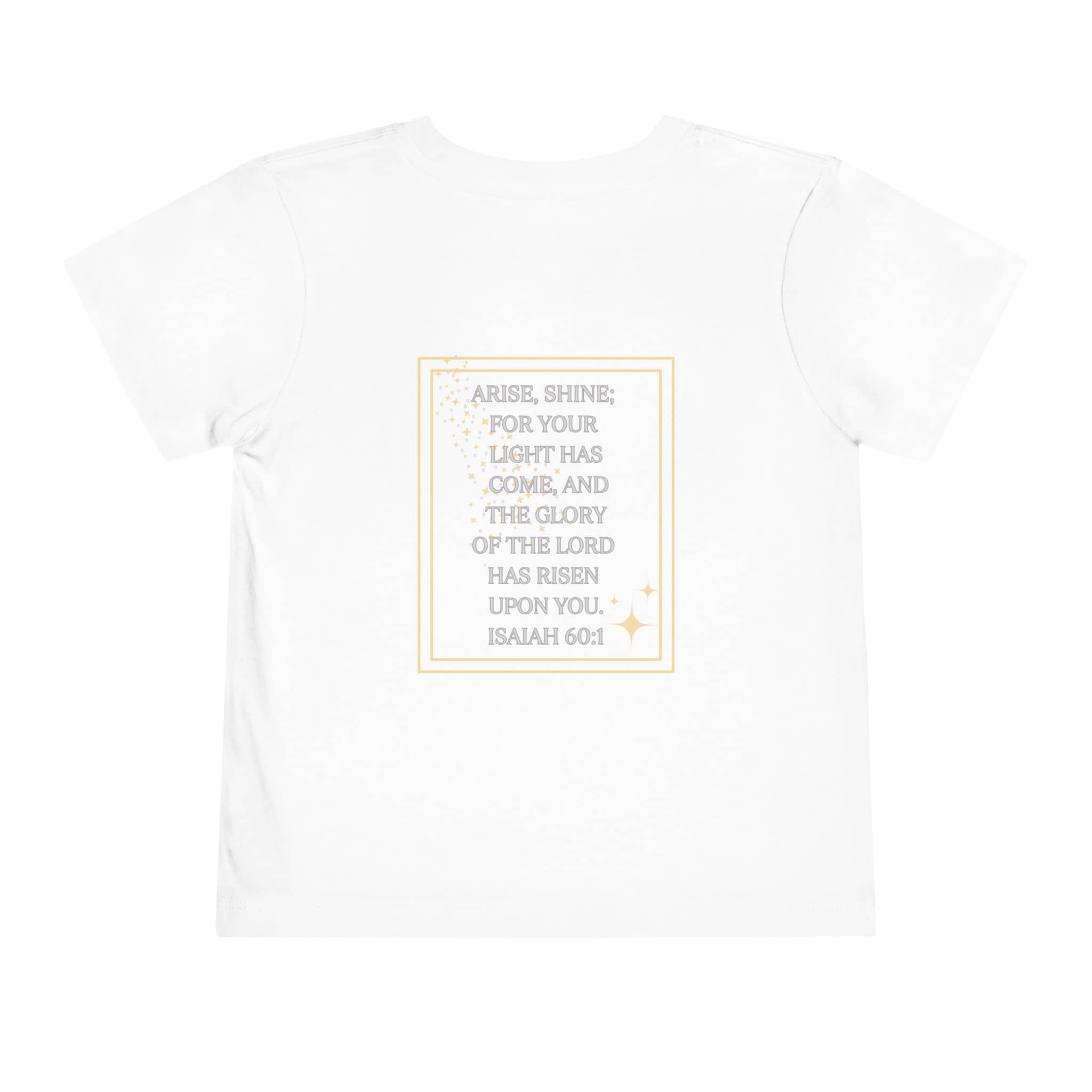 White girls scripture tee with gold scripture design on back from Logos kids clothes