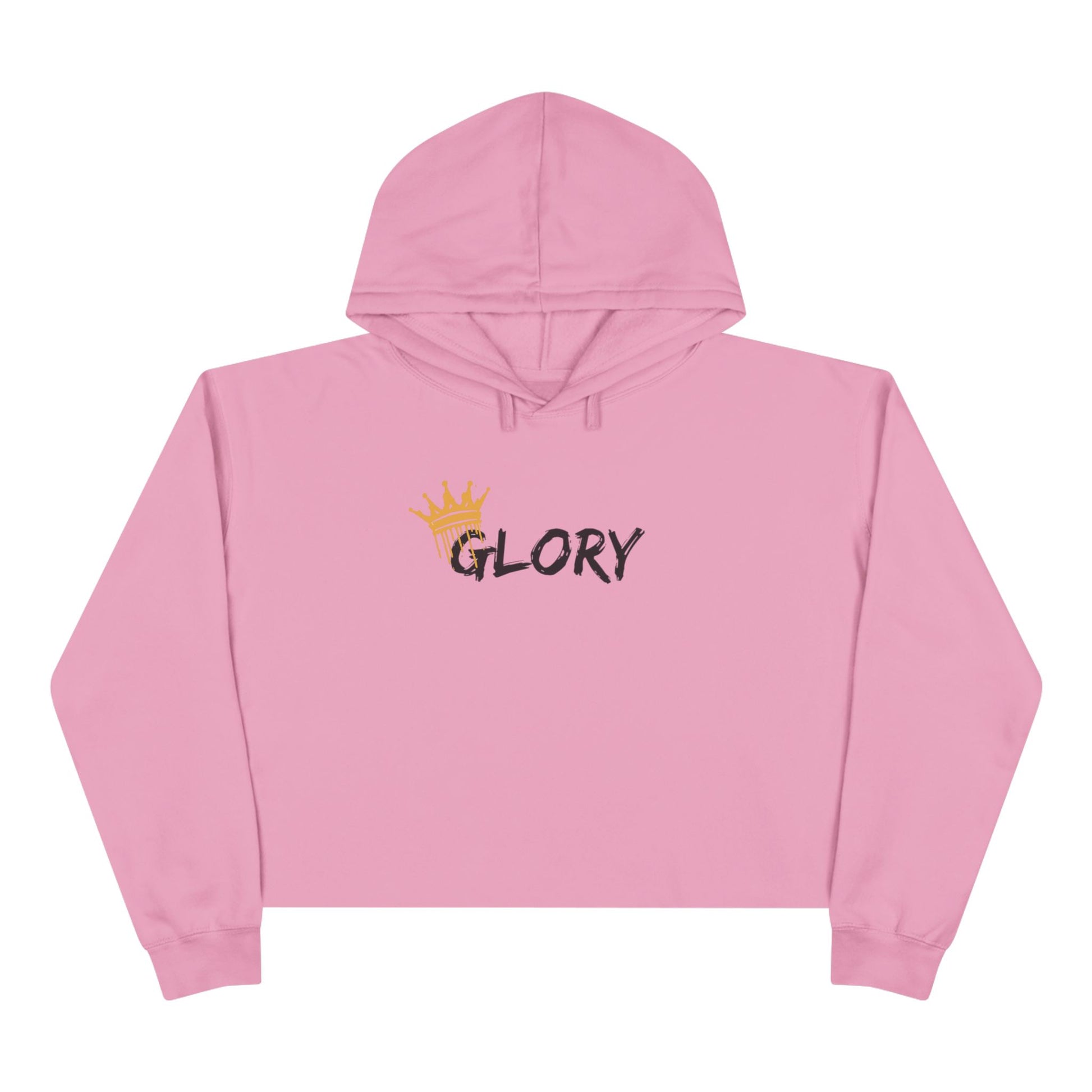 Glory crop hoodie Christian fashion in pink with bold lettering and crown design