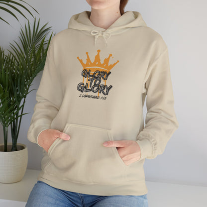 Glory to Glory hoodie beige with orange crown graphic and front pocket