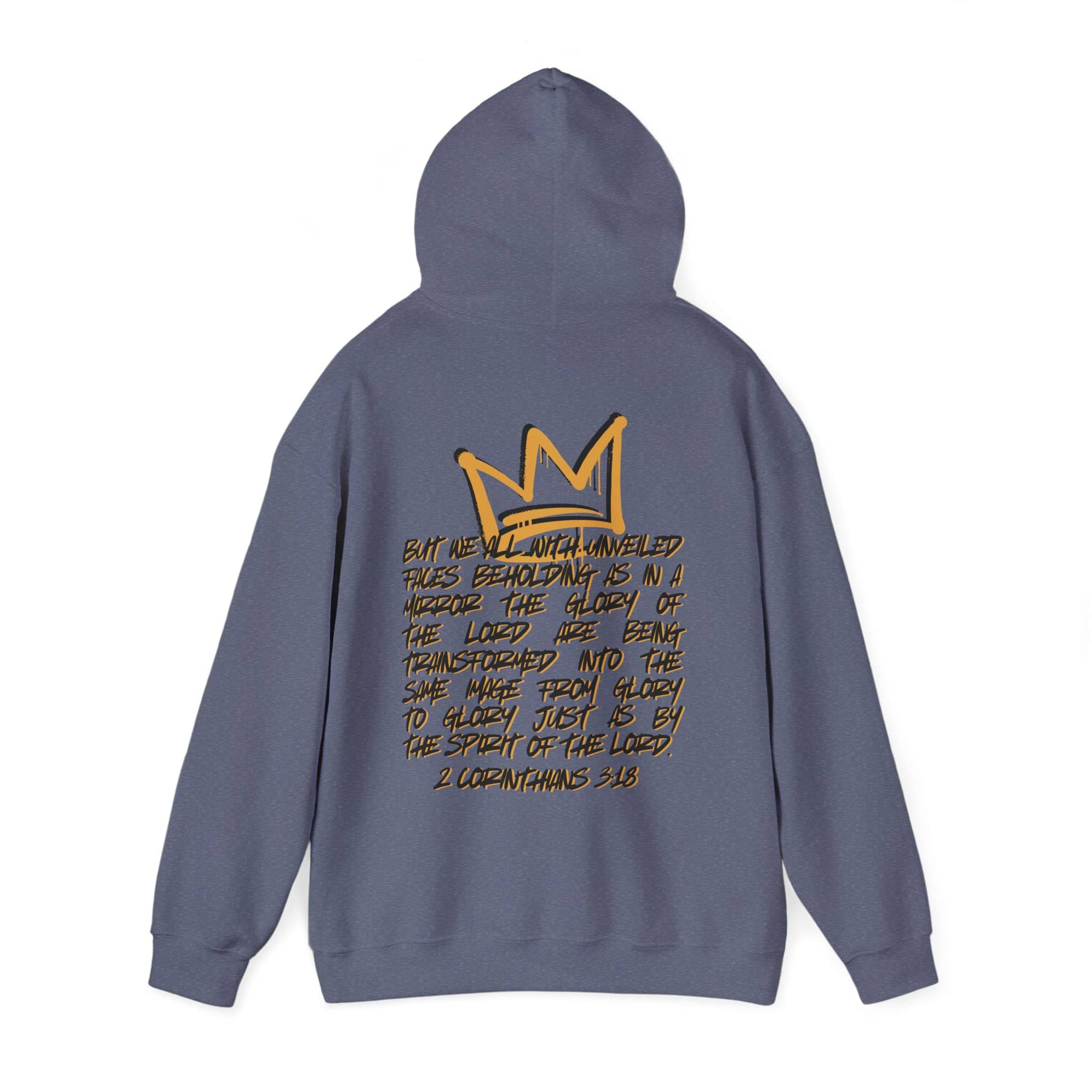 Hoodie featuring 'Glory to Glory' scripture design, in dark gray, back view