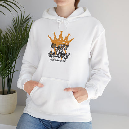 White Glory to Glory hoodie from Logos Co. featuring a crown design and biblical text on front