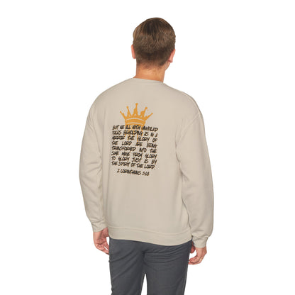 Logos sweatshirt featuring Glory to Glory inspirational apparel design with scripture and crown graphic on back