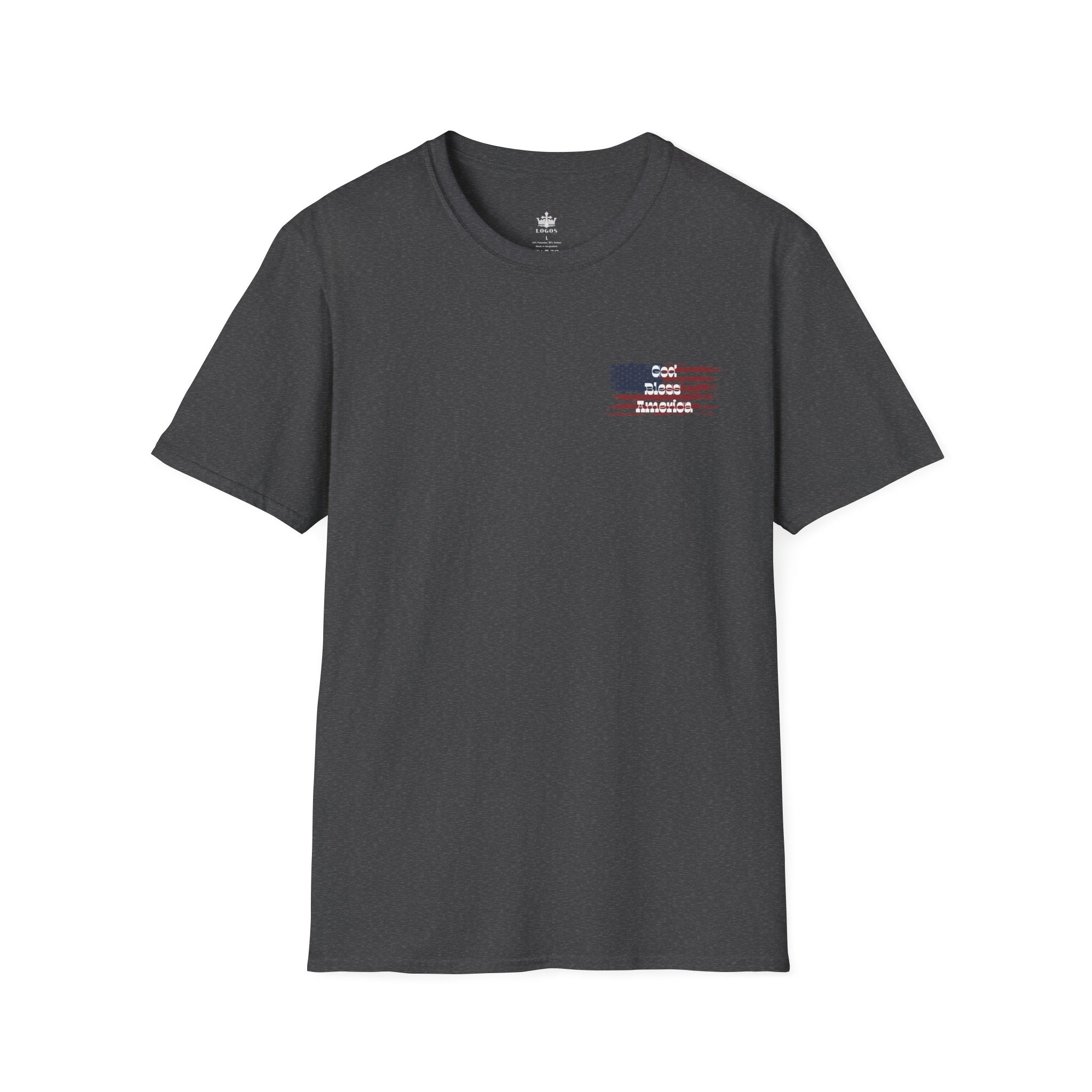 God & Country Proud T-Shirt in dark gray with patriotic design on the front