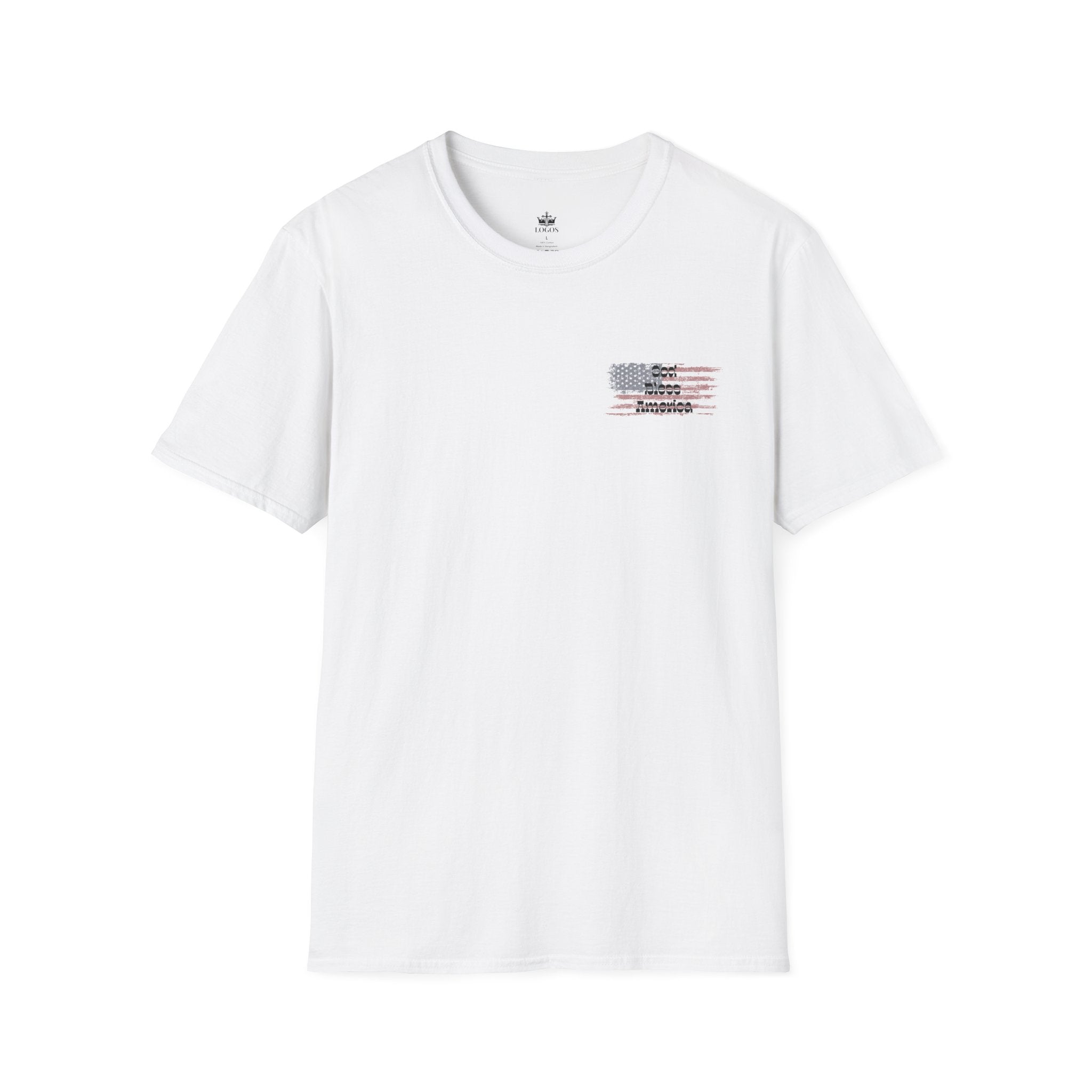 God & Country Proud T-Shirt in white with flag design on front for patriotic wear