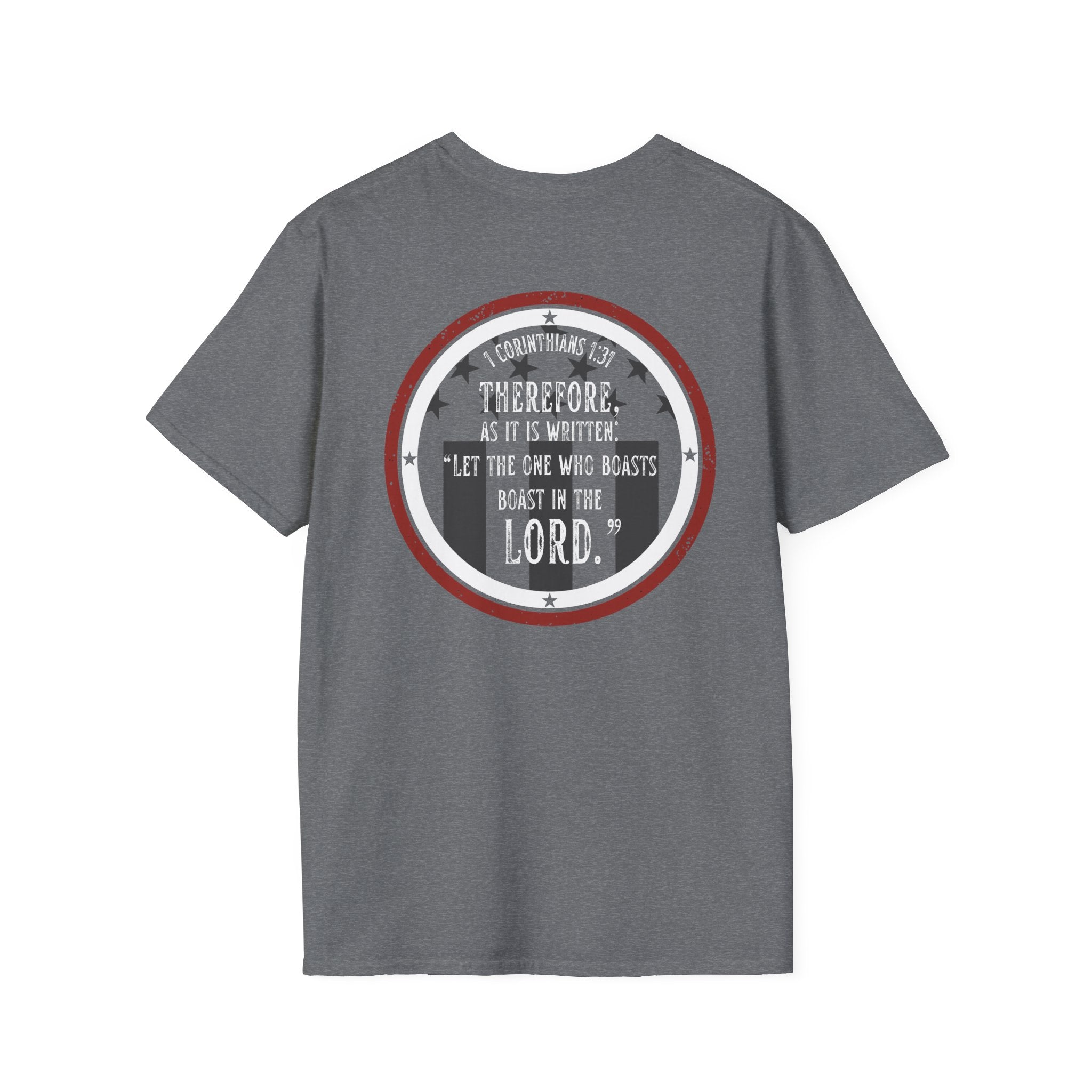 Gods Country patriotic t-shirt with scripture on the back in gray color