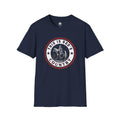 Men's navy blue Gods Country patriotic t-shirt featuring a bold graphic with a scripture design