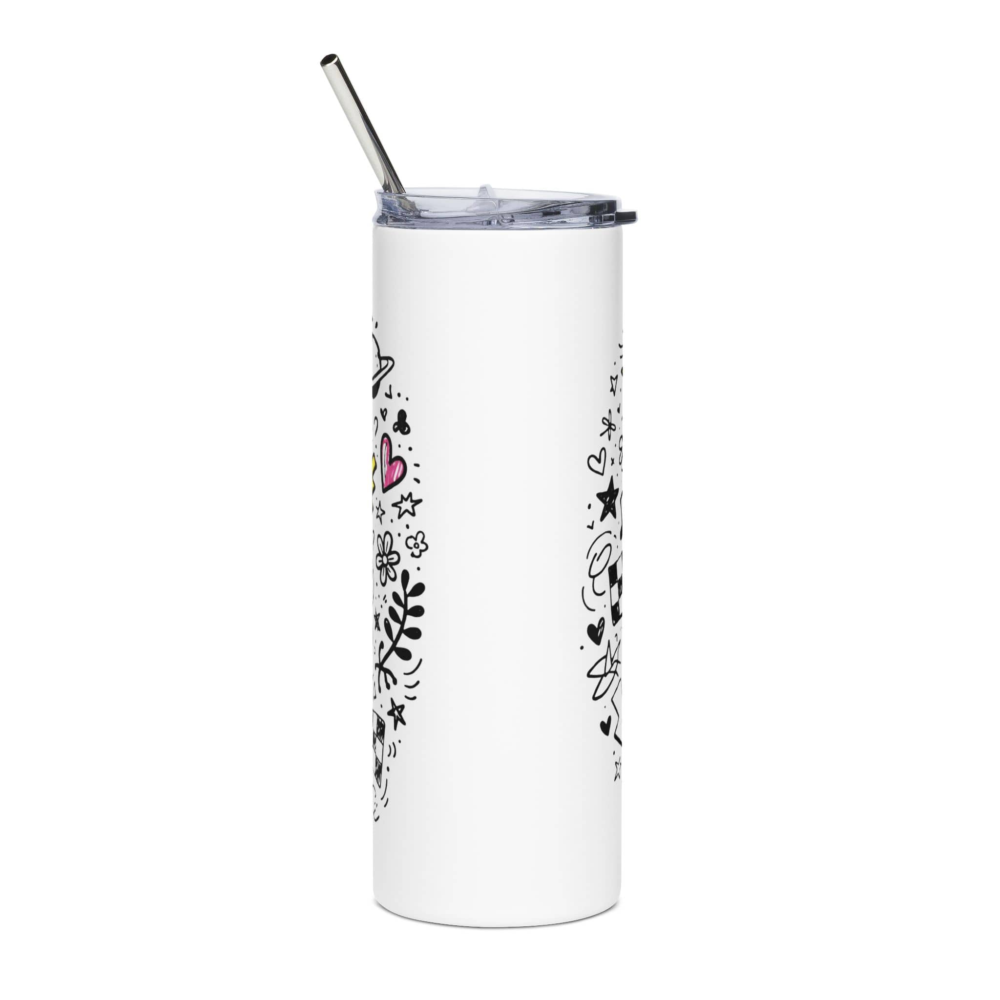 White I Will Praise You Tumbler with floral design, featuring a stainless steel straw, side view