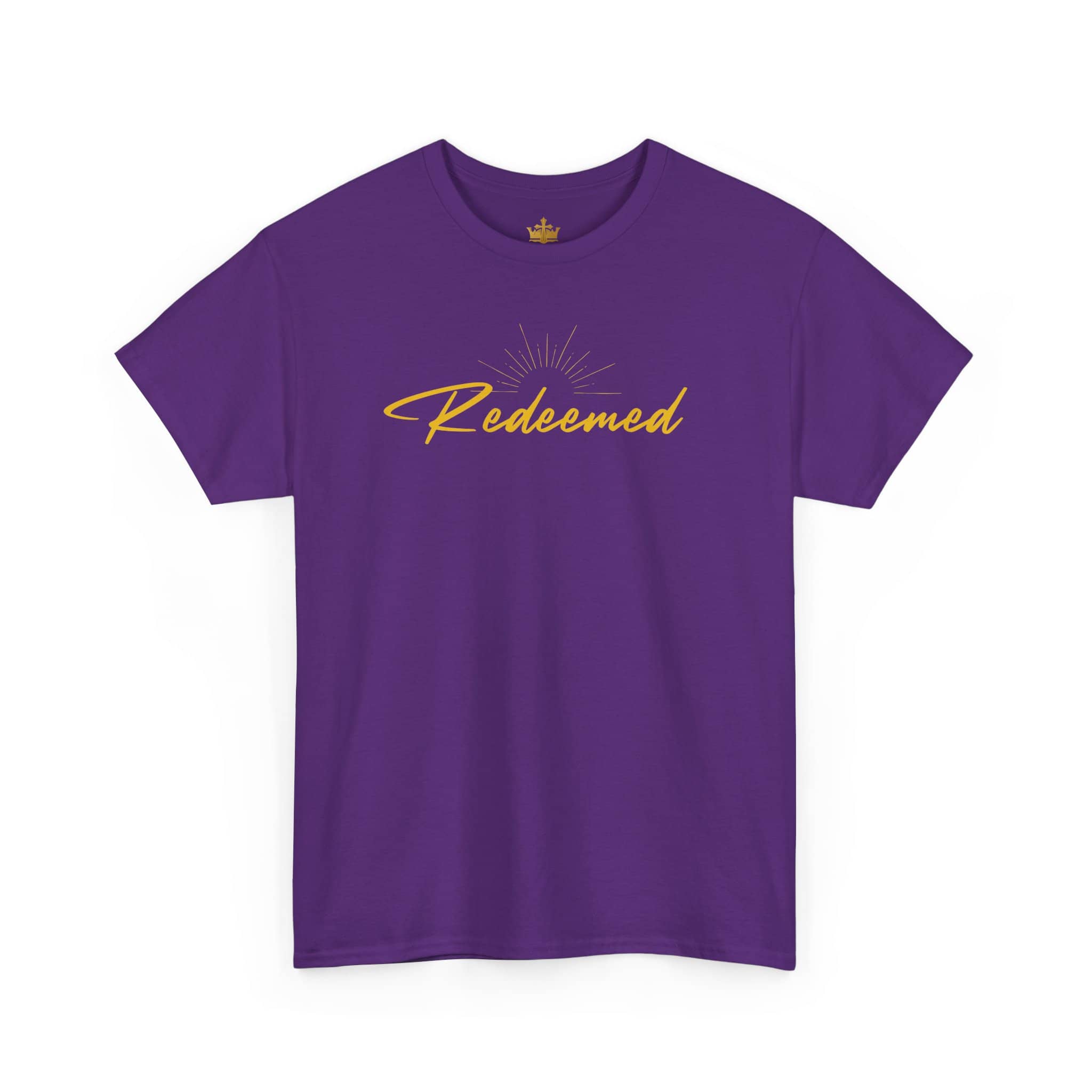 Purple Ephesians 1:7 inspirational shirt with the word Redeemed in stylish font
