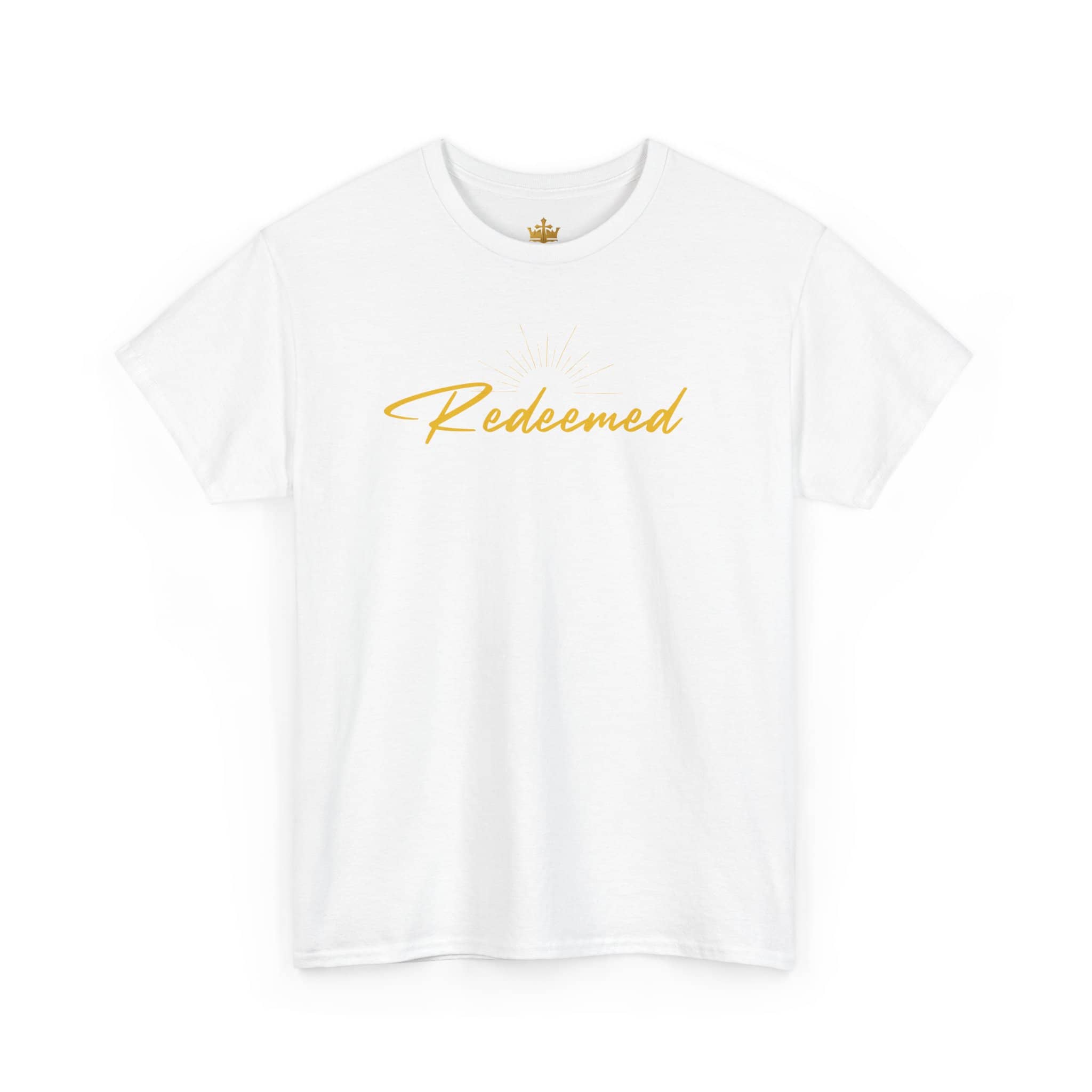 Ephesians 1:7 inspirational shirt in white featuring a stylish 'Redeemed' design
